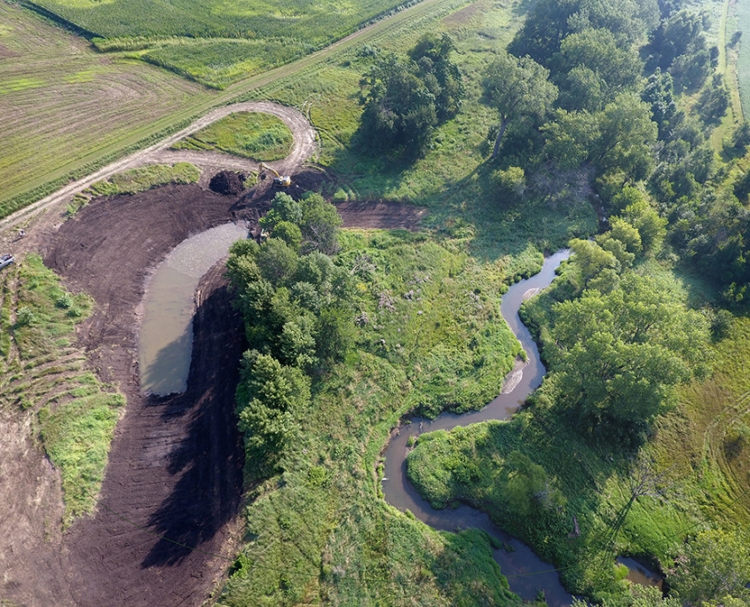 Aerial shot of Morgan Creek Oxbow.