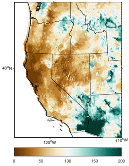 Map showing drought conditions in the western United States in 2020