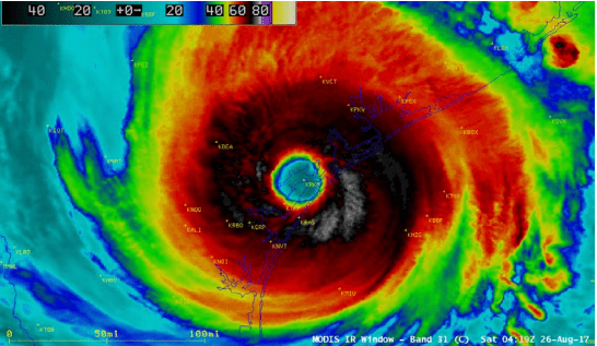 Colorful radar image of Hurricane Harvey