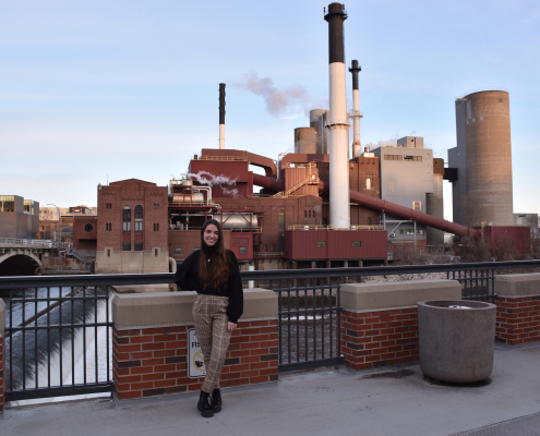Vanessa Robledo on the IIHR patio overlooking the Iowa River